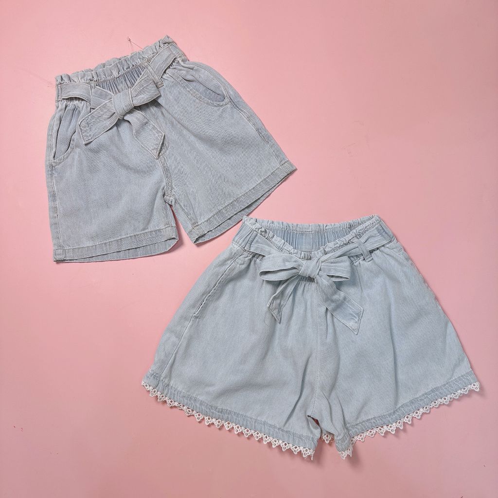 Quần short jean mềm Futurino xuất dư xịn 2 màu cho bé gái size 98-164