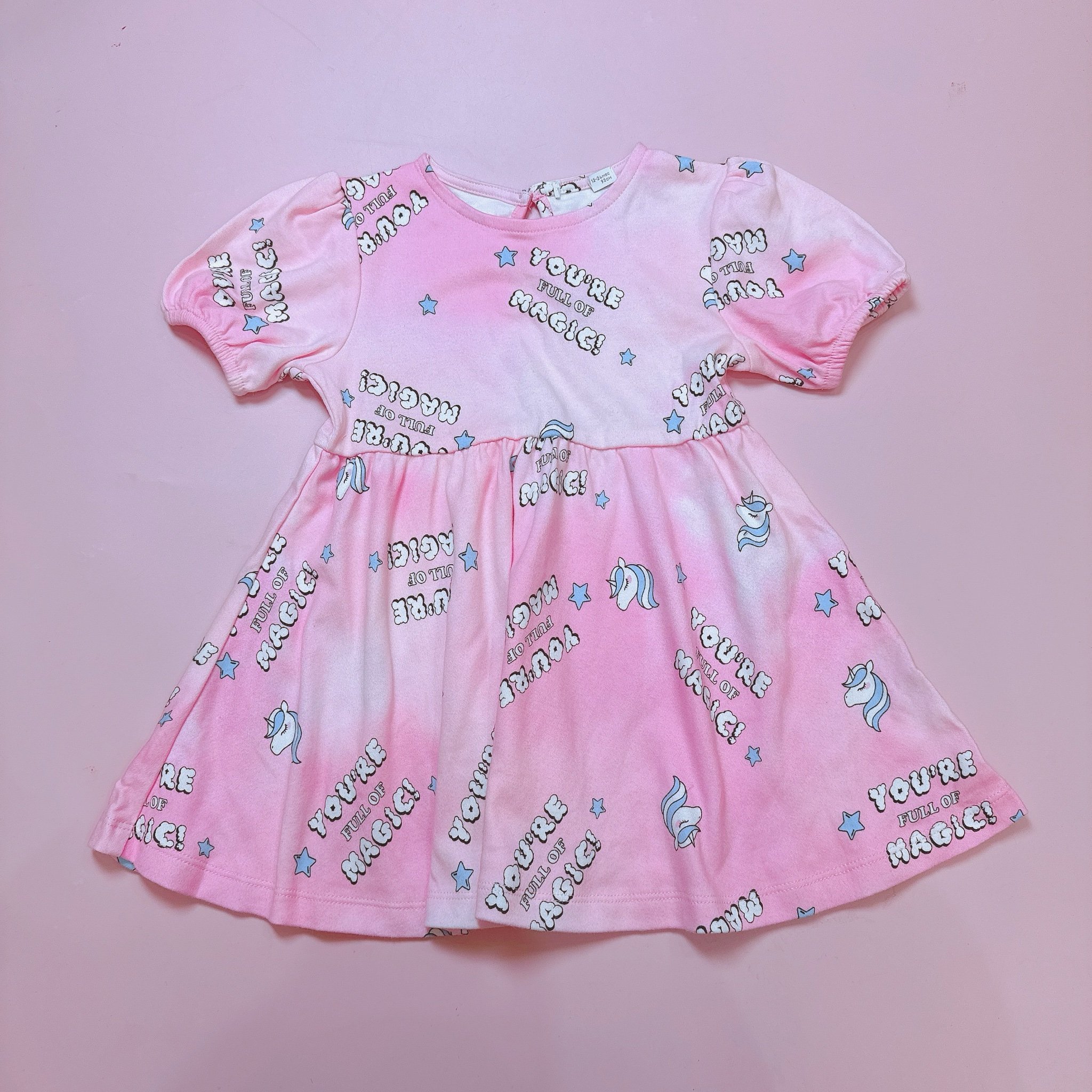 Váy cotton GGJJ dư xịn dáng baby doll 2 màu xanh/hồng bé gái size 2-8y