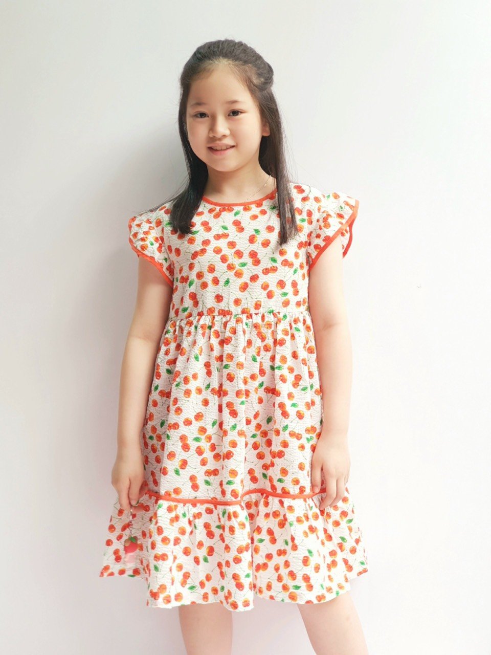 Váy thô nhăn xuất Hàn màu kem cherry size 110 - 150