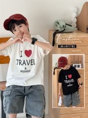 Áo cotton QC AoAo Kids I love travel 2 màu trắng/đen cho bé size 90-150