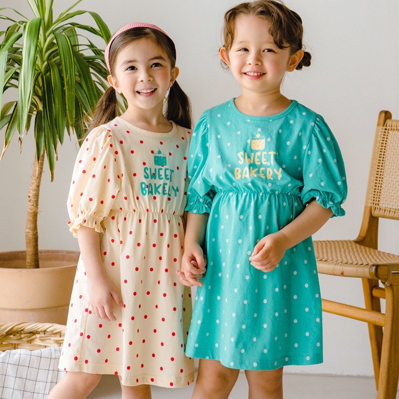 Váy cotton Bebezoo chun eo 2 màu chấm bi Sweet Bakery size 100 - 140