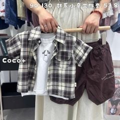 HSK - 2519 - Set 3ct QC áo sơ mi kẻ + áo sát nách + quần kaki bé trai size 90-130