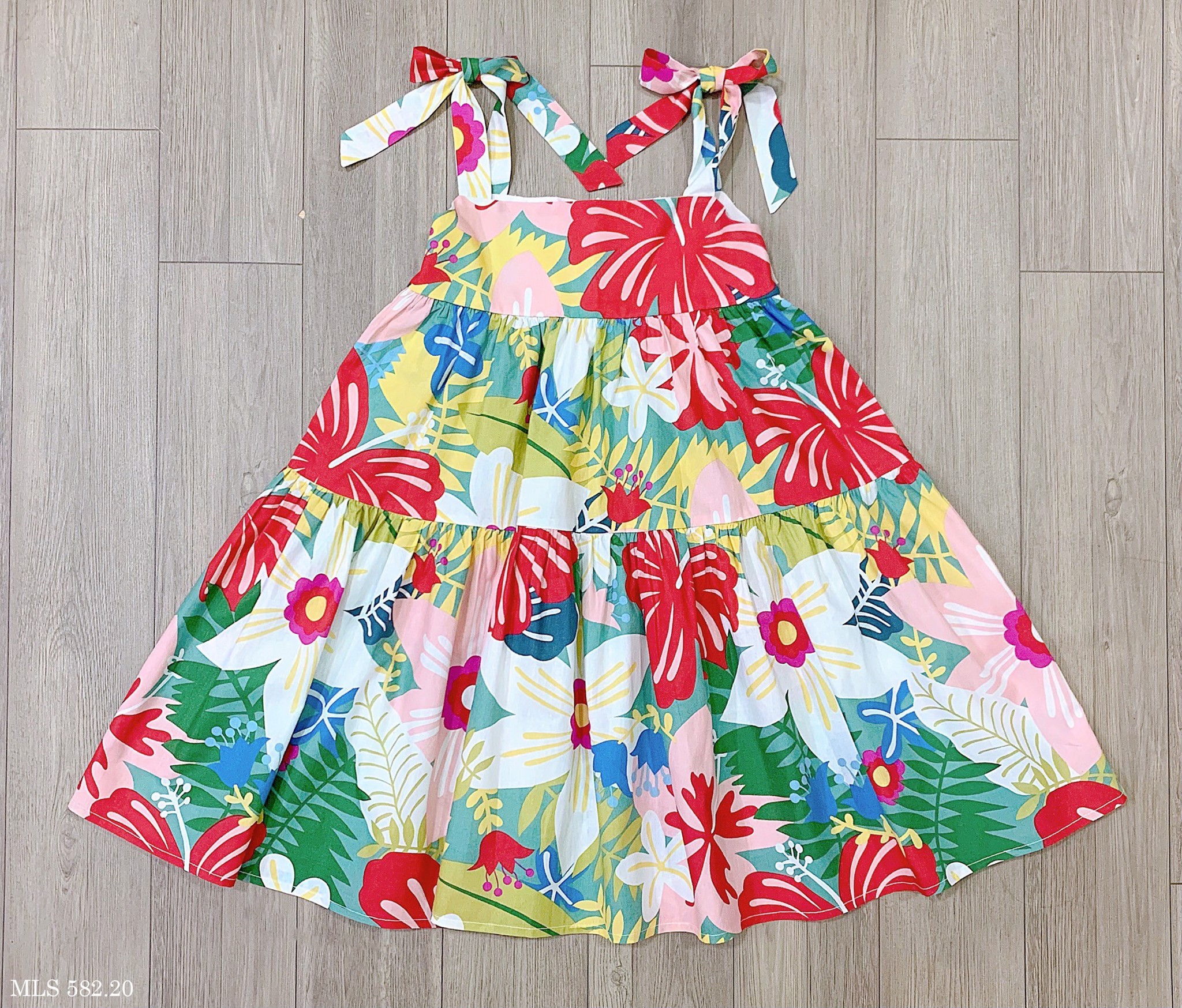Váy thô hai dây nơ vai Melisa hoa sắc màu size 2 - 11y