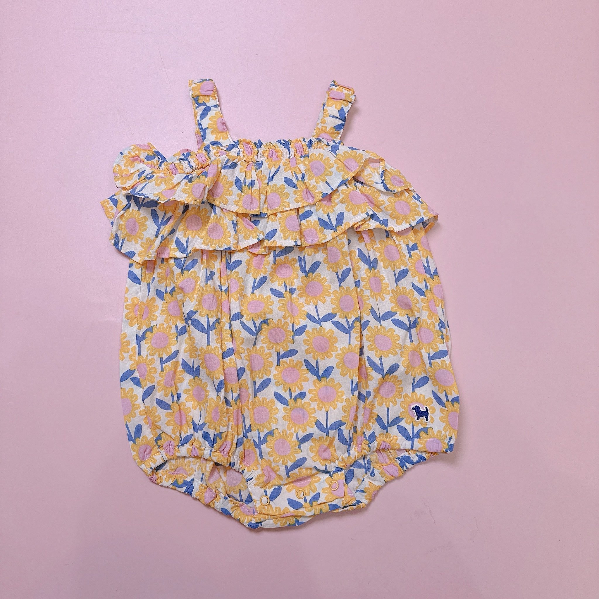 Jumpsuit/body chip 2 dây Bluedog xuất hàn dư xịn vải lanh hoạ tiết hoa vàng bé gái size 80-120