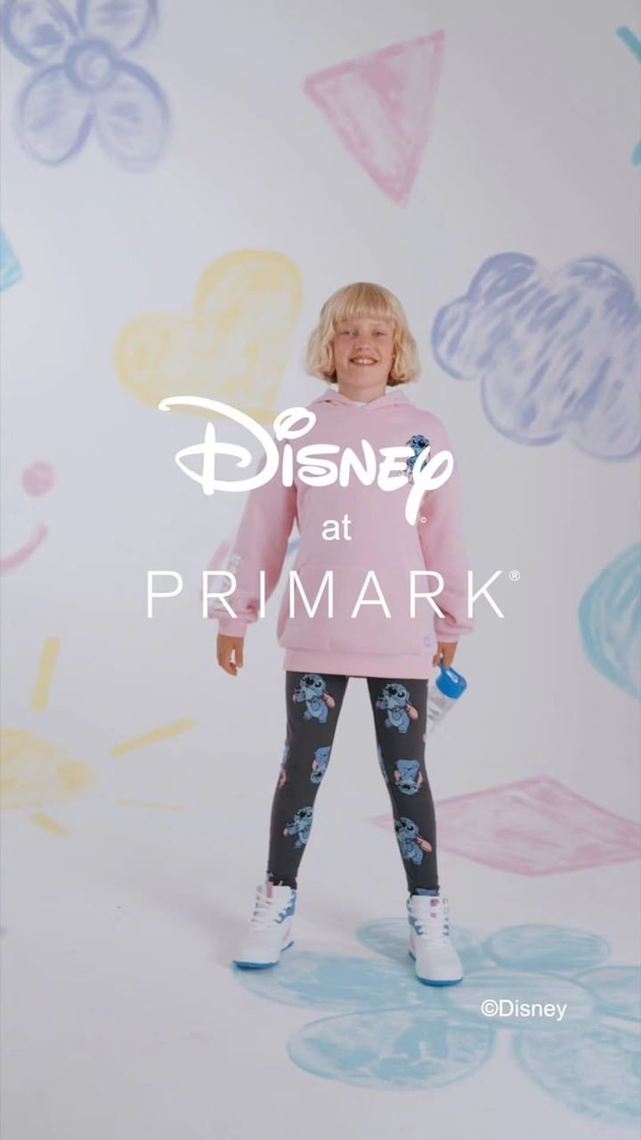 Bộ Primark áo nỉ bông hoodie hồng Stitch + quần legging cotton size 7 - 15y