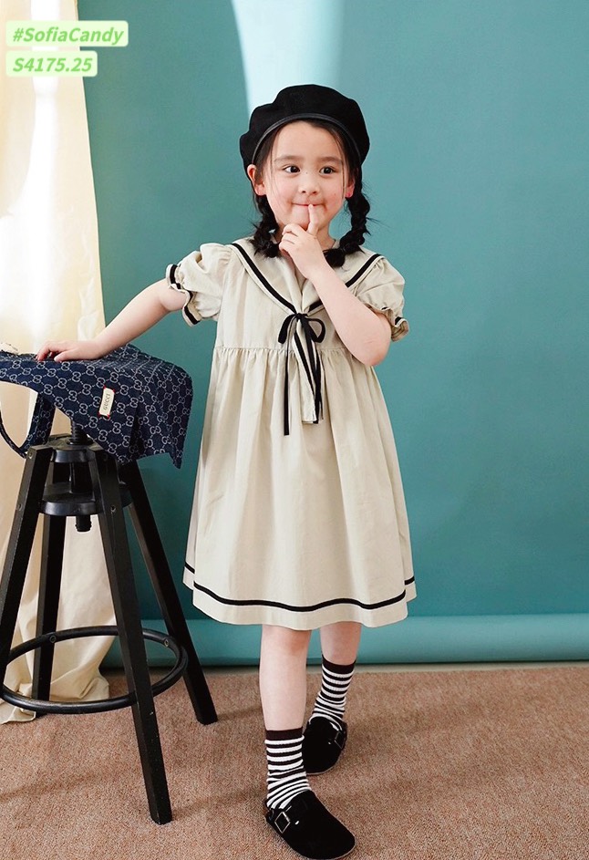 S4175 - Váy Sofia Candy màu be phối cổ thủy thủ BG size 1-10y