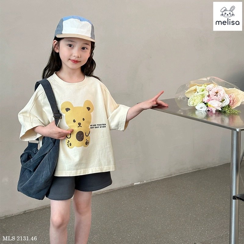 Set bộ Melisa áo kem hình gấu teddy + quần BG size 2-12y