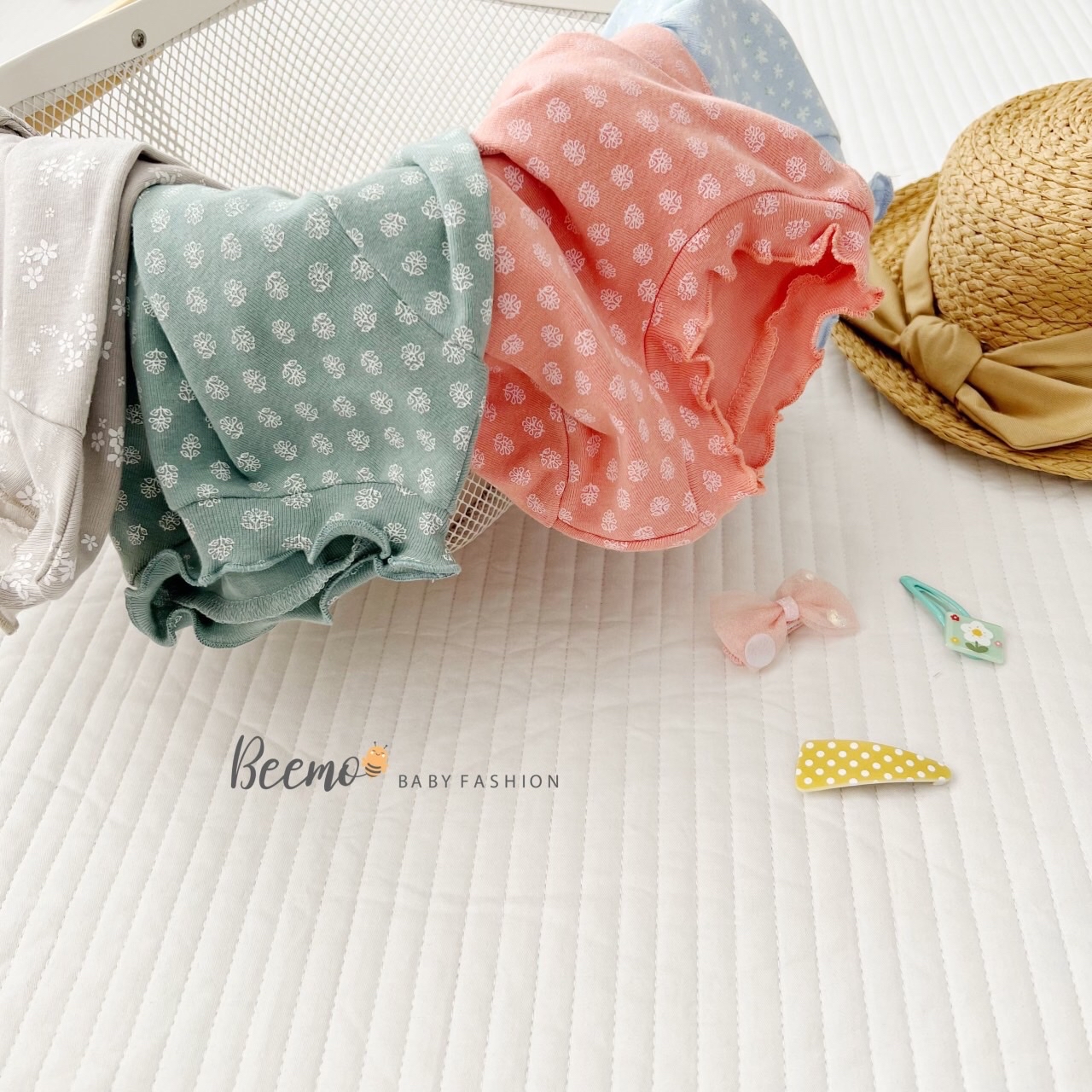 Áo cotton dài tay Beemo cổ 3p viền bèo hoa nhí 4 màu BG