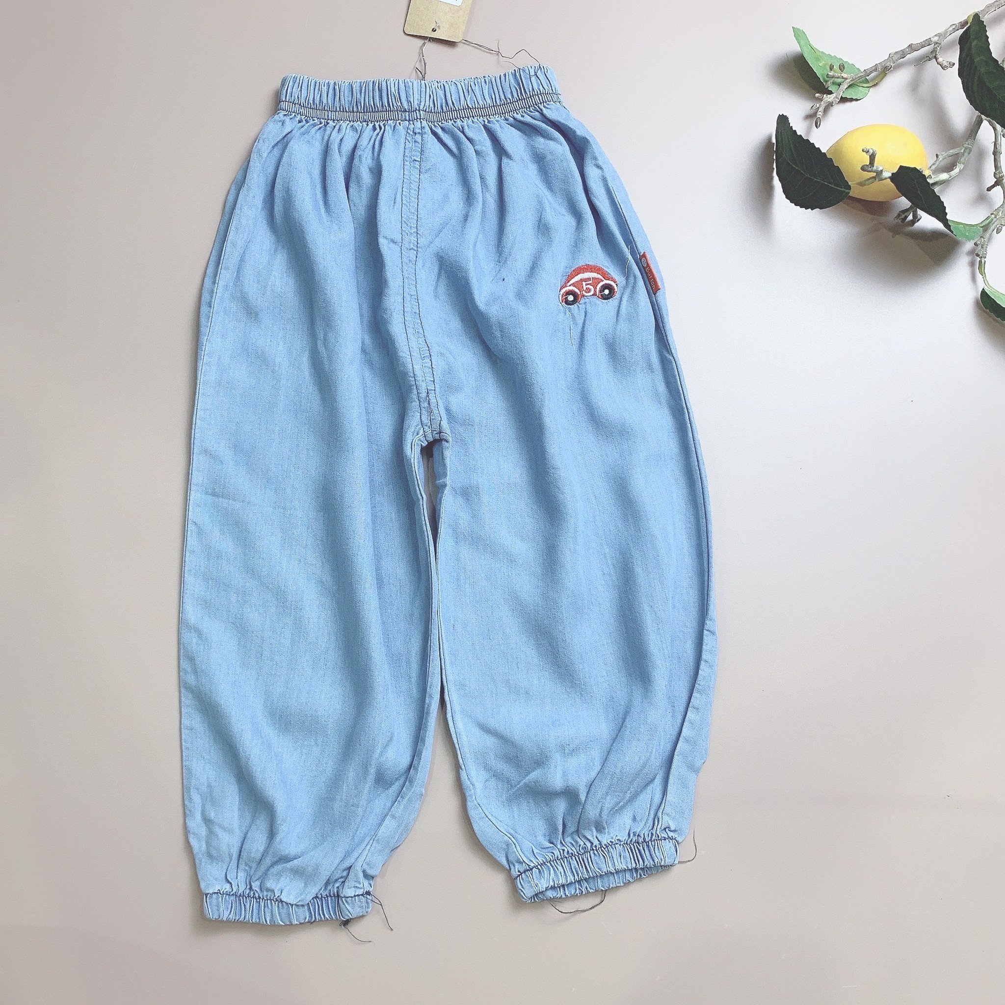 Quần jean giấy Button - thêu ô tô