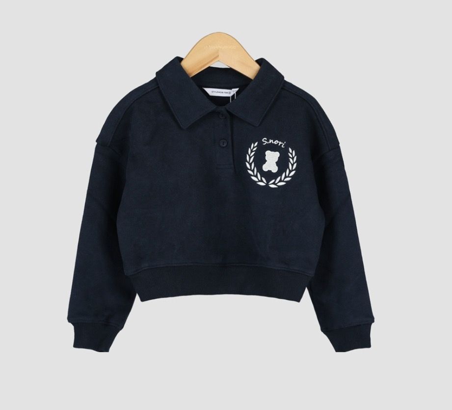 Áo nỉ bông dáng croptop StyleNoriter xuất Hàn cổ đức màu navy thêu ngực size L - JL