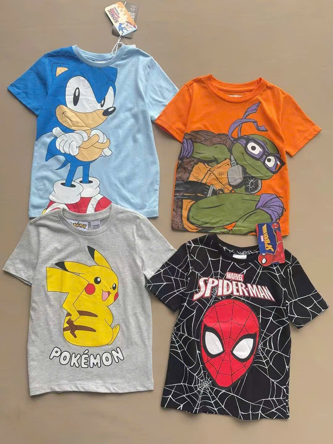 Bộ cotton Disney Pokemon, Ninja rùa, Sonic, Spiderman nhiều màu cho bé trai size 3-10y