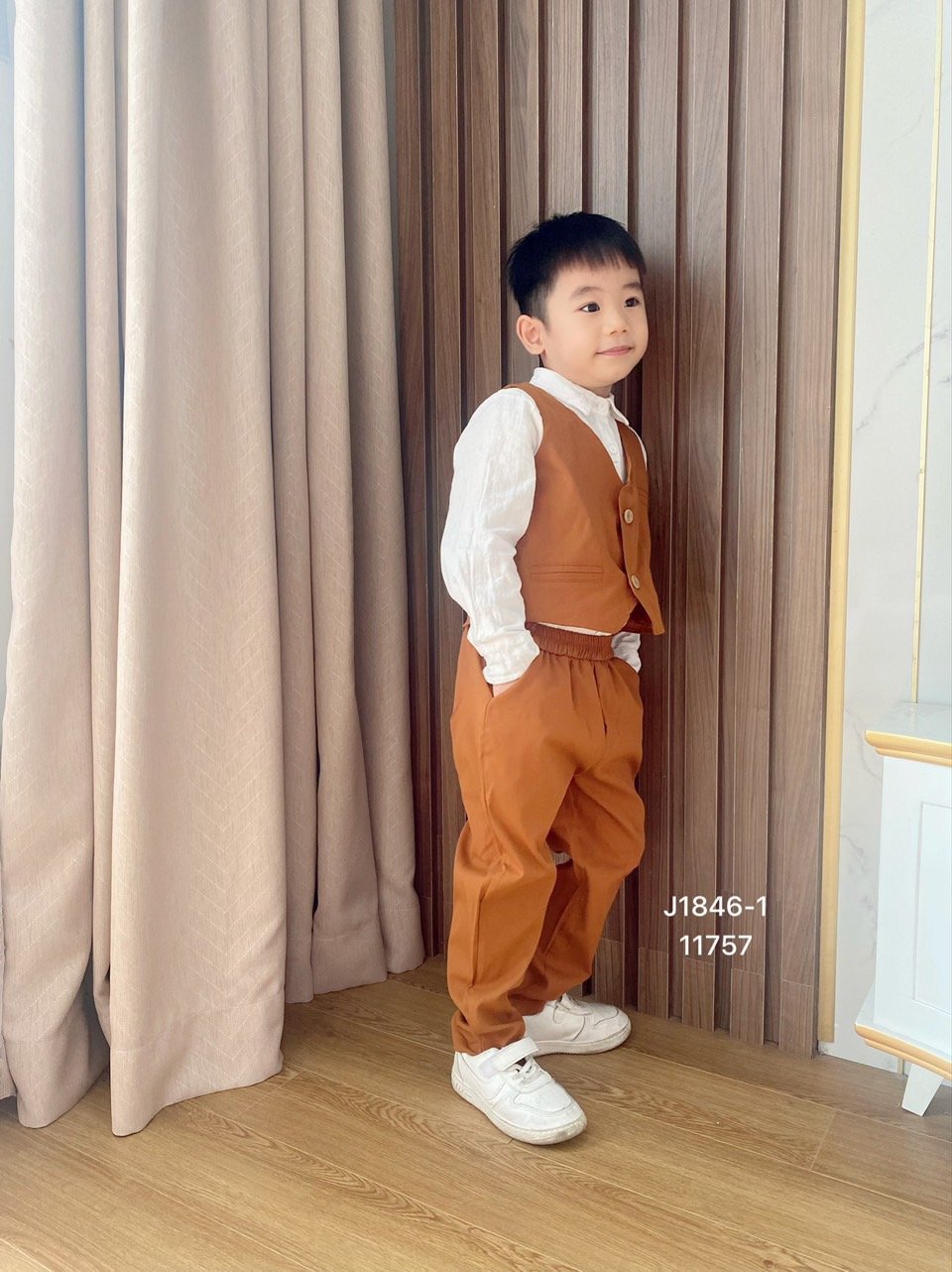 Set 4ct sơ mi + nơ + gile + quần June 3 màu 1-7y BT