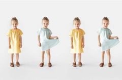 Váy linen Zara cổ nhún chun tay hến 2 màu vàng/xanh mint