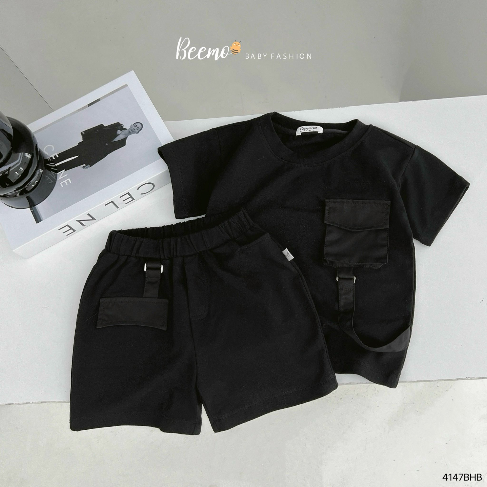 Set bộ Beemo cotton túi hộp 2 màu đen / be BT size 80-130