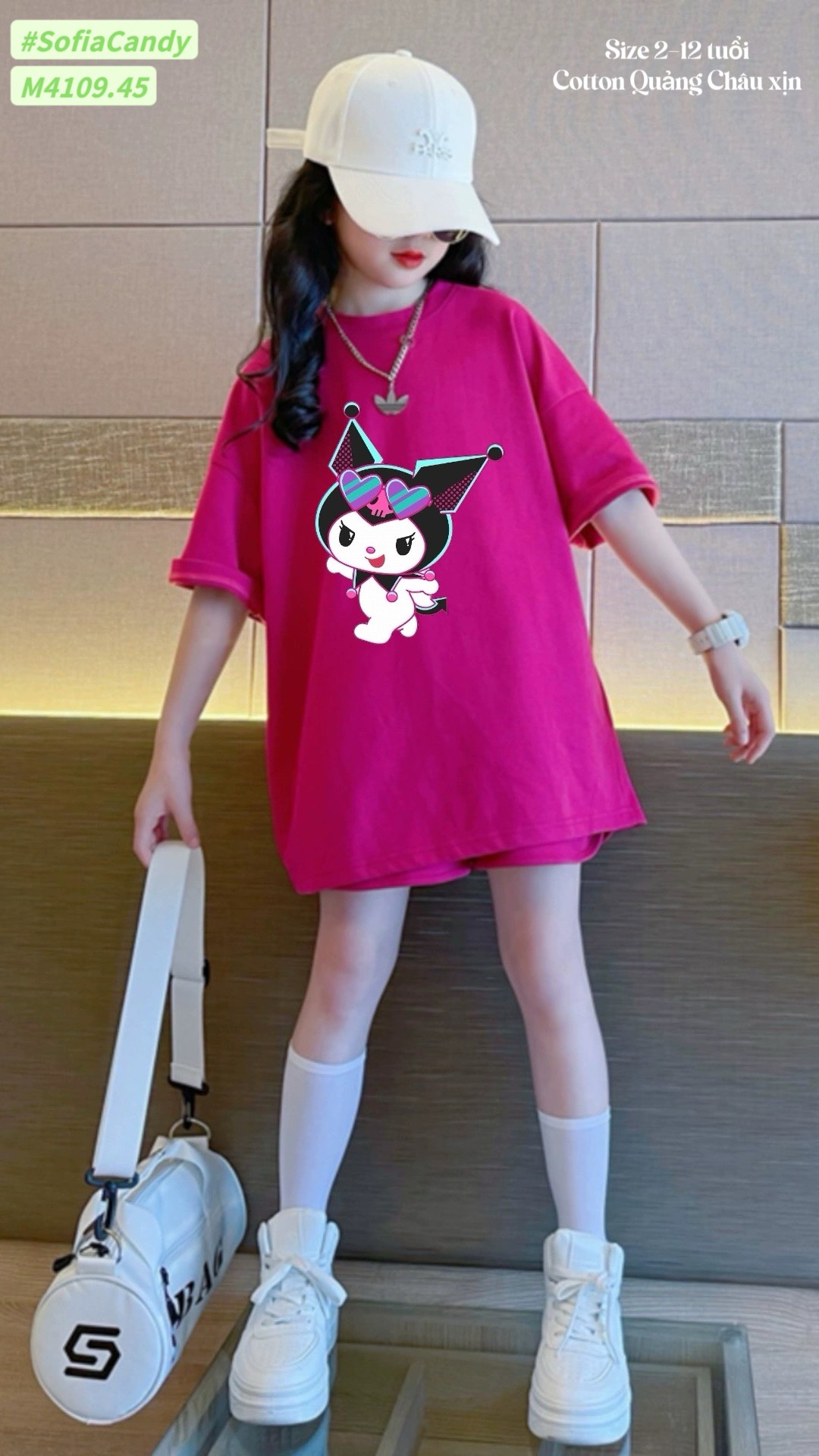 Set bộ Mia Kids cotton Kuromi hồng sen BG size 2-12y