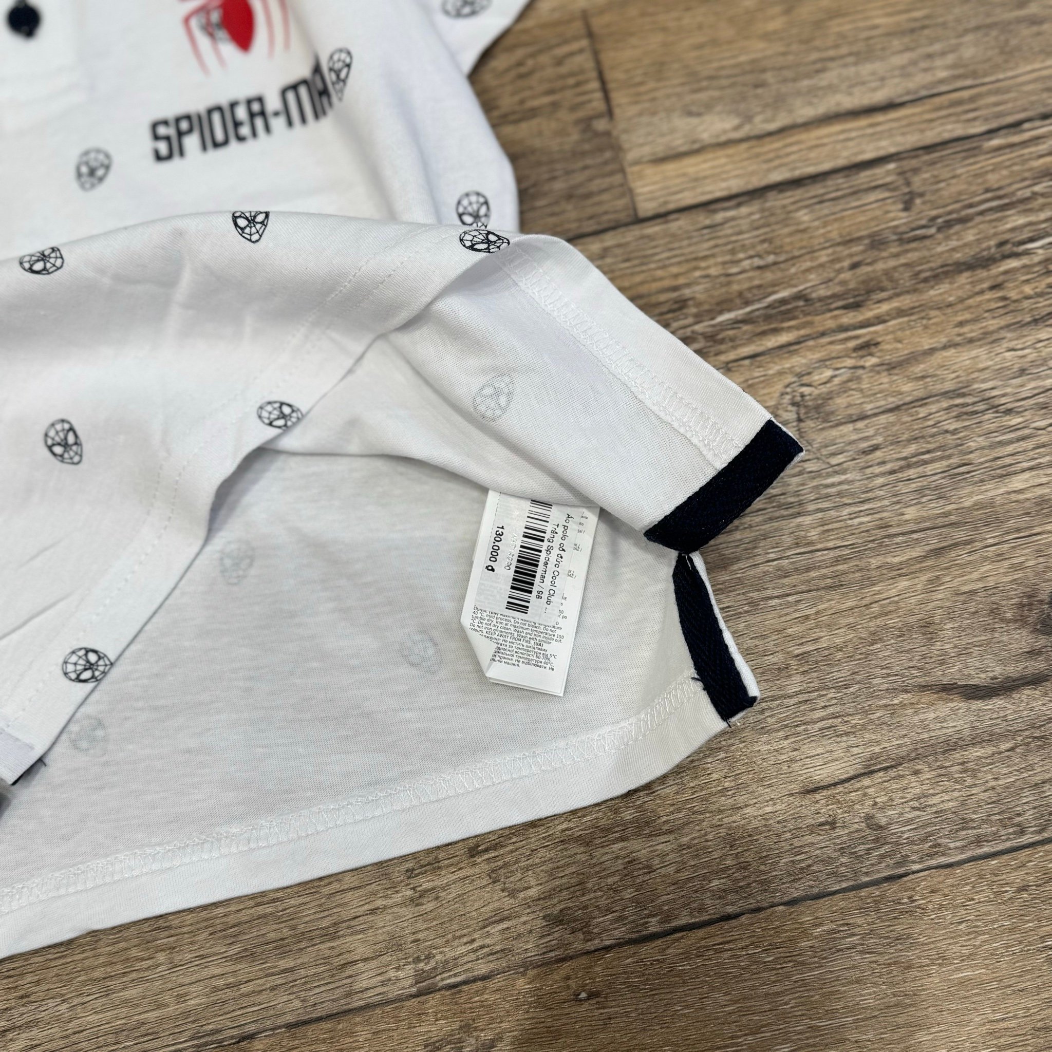 Áo polo cotton cổ đức Cool Club màu trắng Spiderman bé trai size  98-128