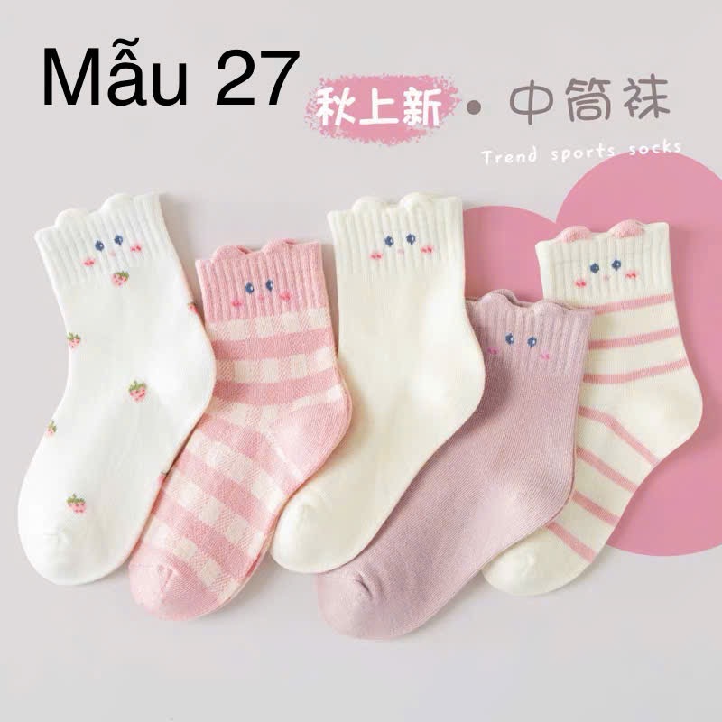 2024 - Set 5 tất Minliu Kids Socks nhiều hình Bé Gái size S - XL ( 2 - 15y )