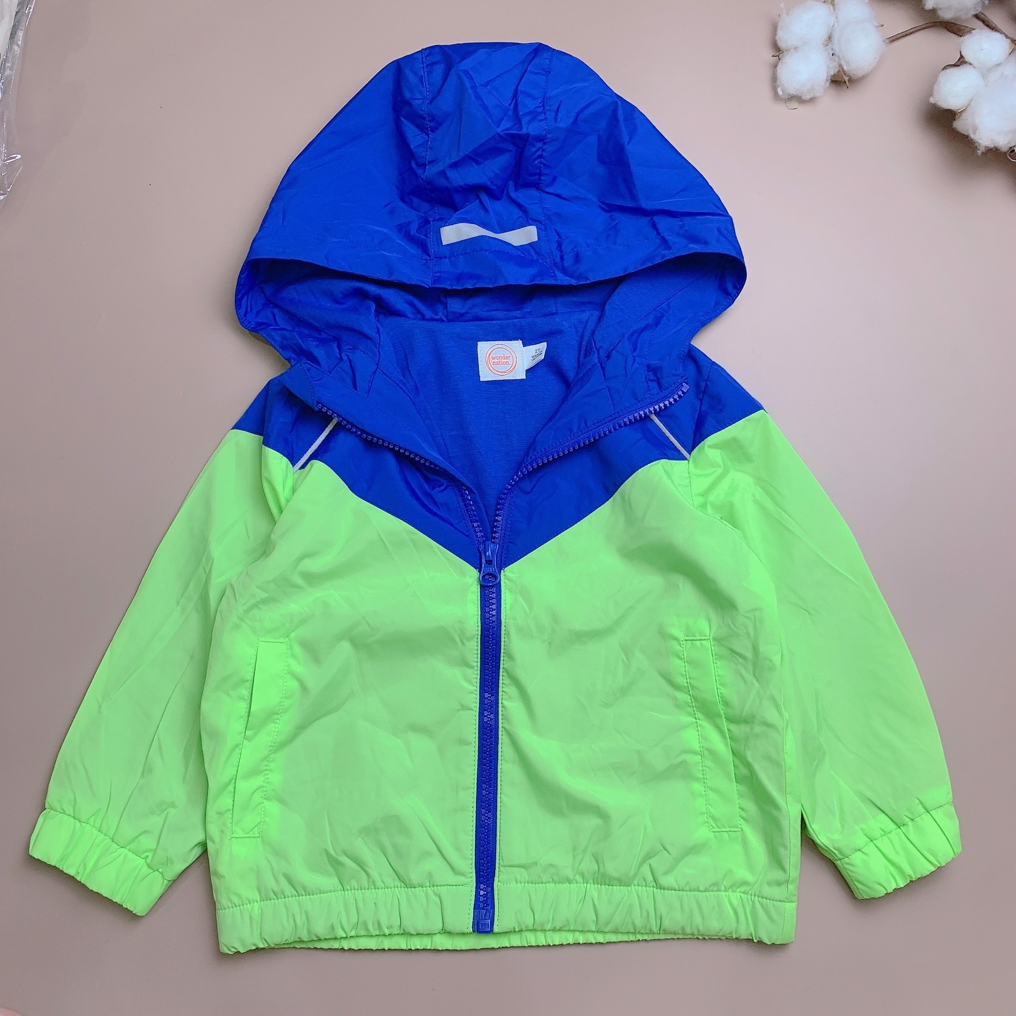 Áo khoác gió wonder nation xanh dương phối neon lót cotton