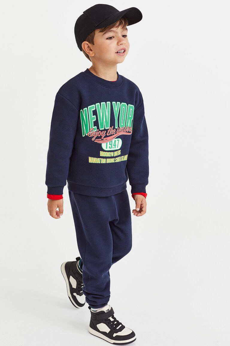 Bộ nỉ da cá HM màu navy New York size 2 - 10y