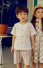 Áo sơ mi trắng xuất Hàn cổ tròn cài khuy thẳng size 100 - 150