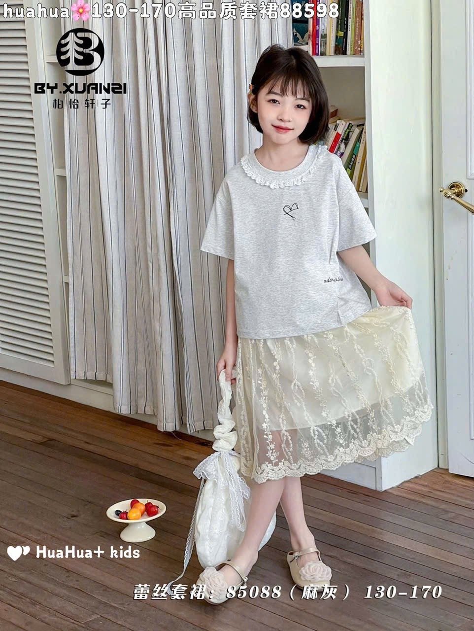 Set bộ QC áo cotton + chân váy nhiều mẫu bé gái size 130-170