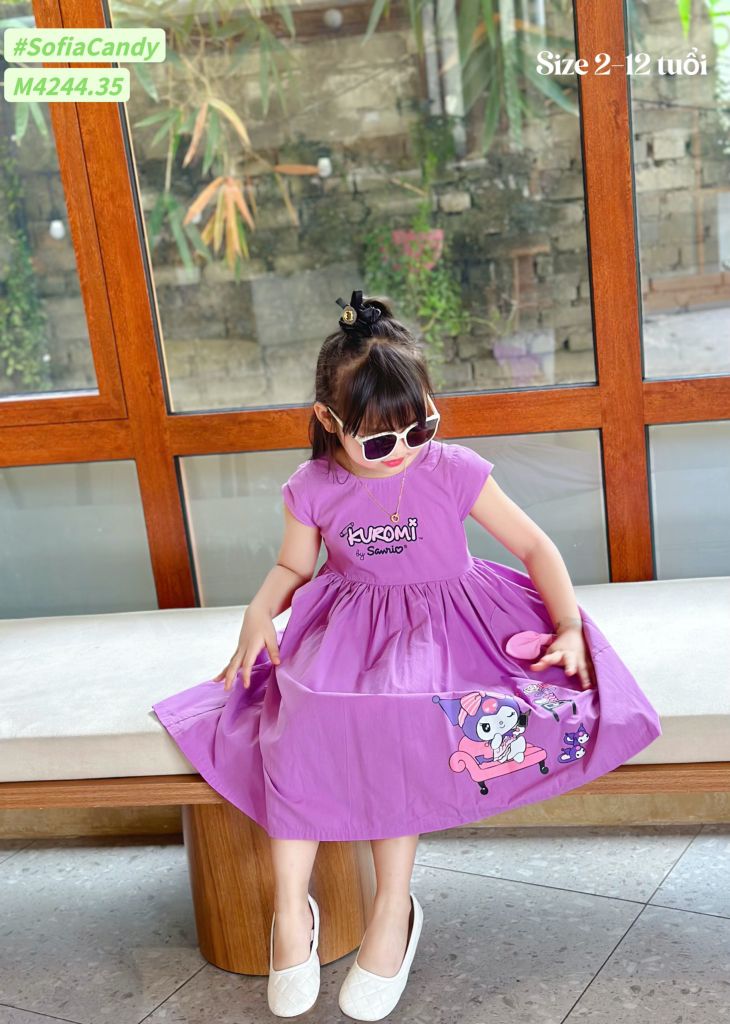 M4244 - Váy Mia Kids Kuromi tím phối nơ túi size 2-12y