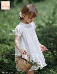 JJ 5175 - Váy Jam & Jenny vải thô trắng thêu hoa nơ bé gái size 2-12y