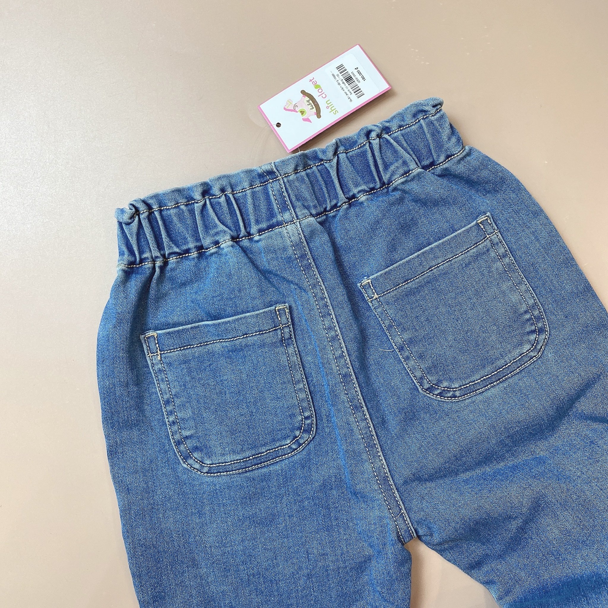 Quần jean mềm dáng baggy Babidiboo màu xanh túi vuông trước sau size 110 / 120
