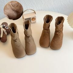 XXJ 2880 - Bốt da lộn cổ cao 2 màu nâu cho bé gái size 26-36