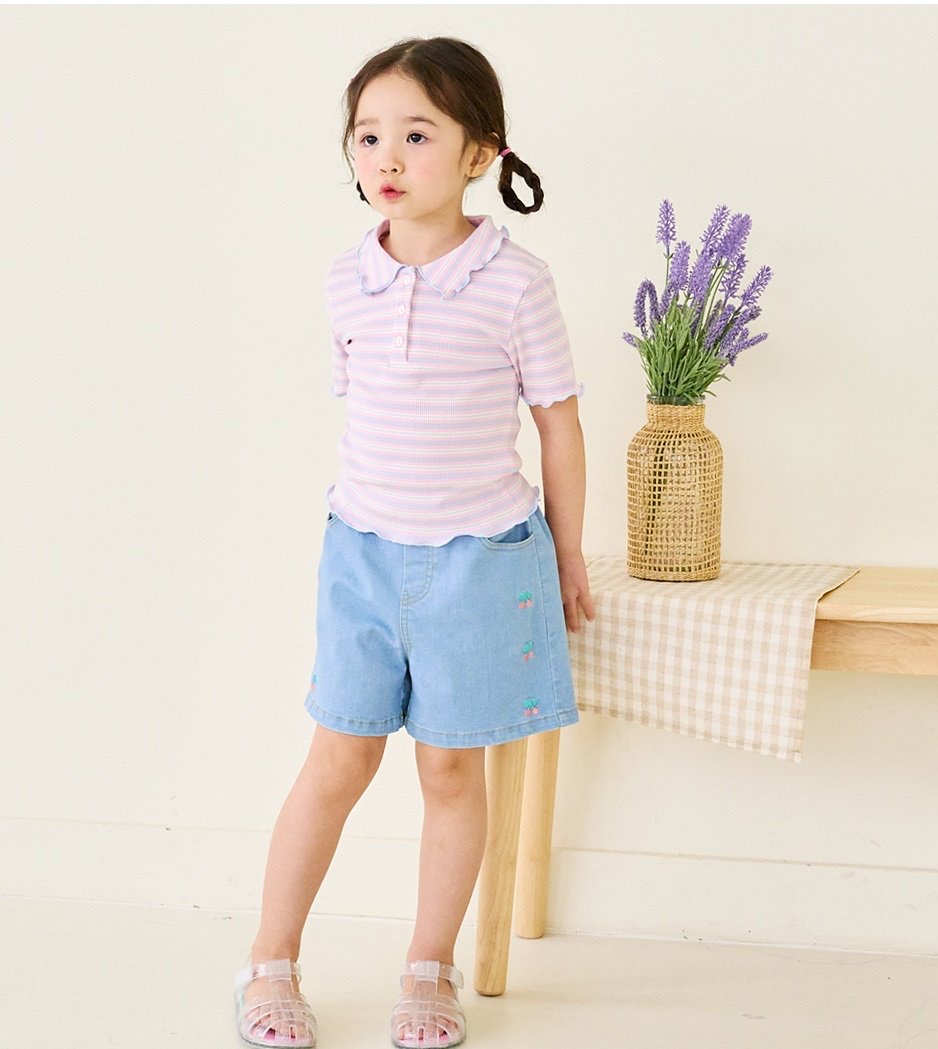 Quần short Denim Bebezoo màu xanh thêu cherry size 100-150