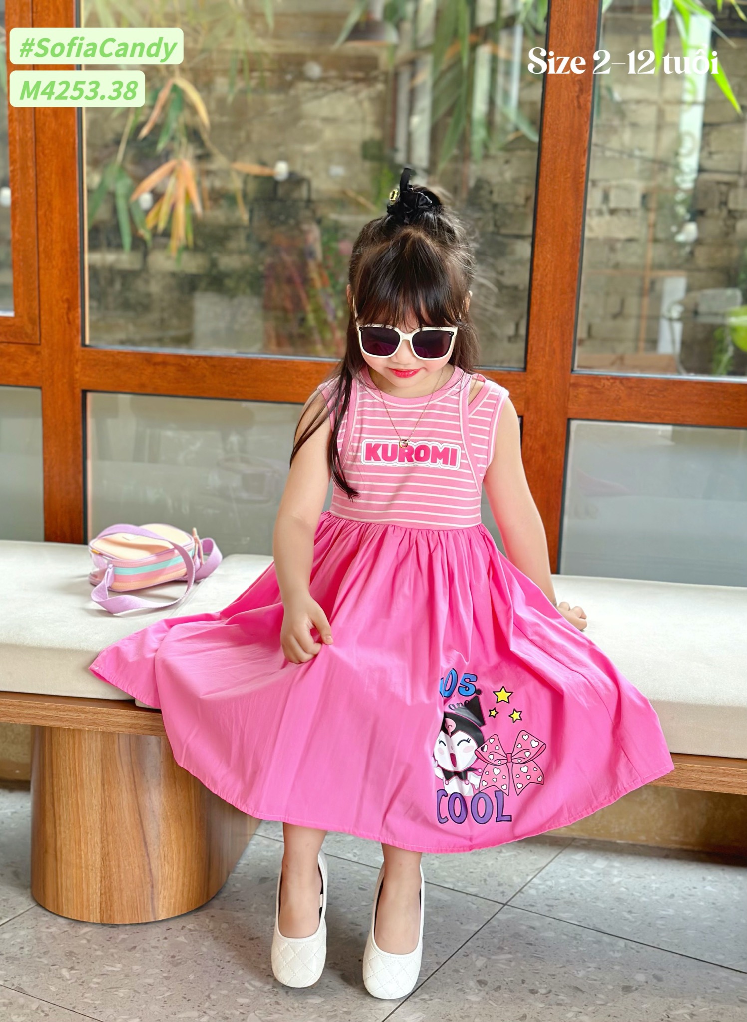 M4253.38 - Váy Mia Kids Kuromi kẻ hồng sát nách size 2-12y