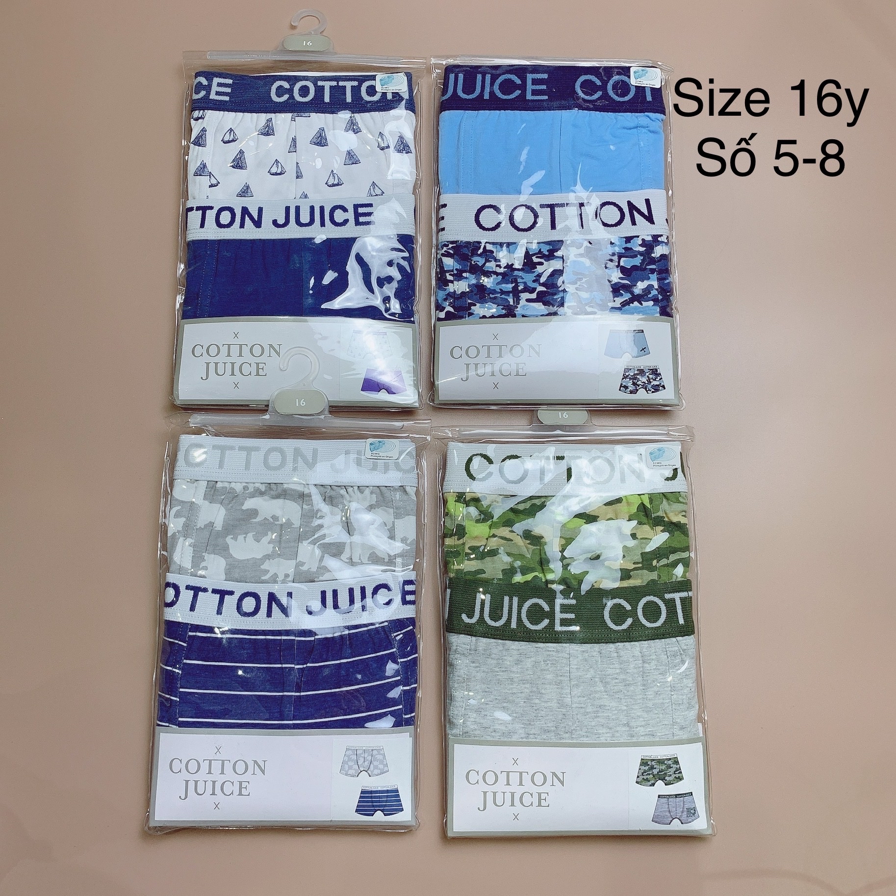 [16y] Set 2 quần sịp đùi Cotton Juice bé trai - (số 5-8)