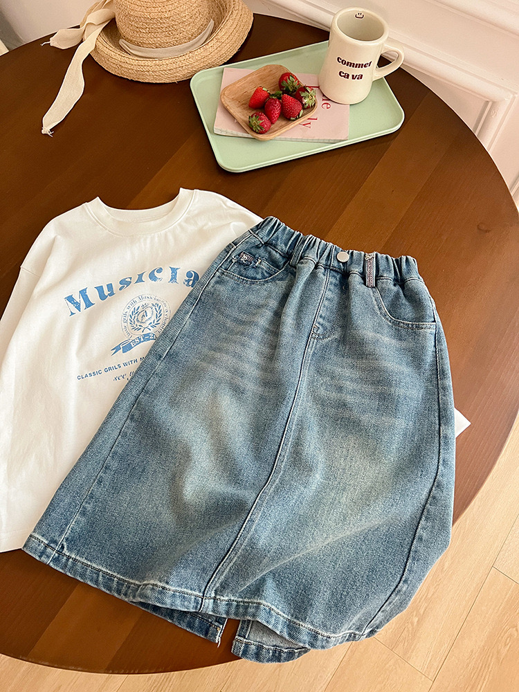 Chân váy jean mềm xanh mài AMBB dáng dài túi rách size 120 - 170