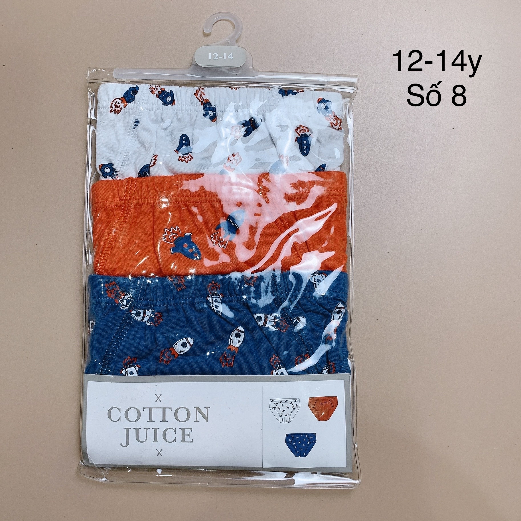 [12-14y] Set 3 quần sịp tam giác Cotton Juice bé trai