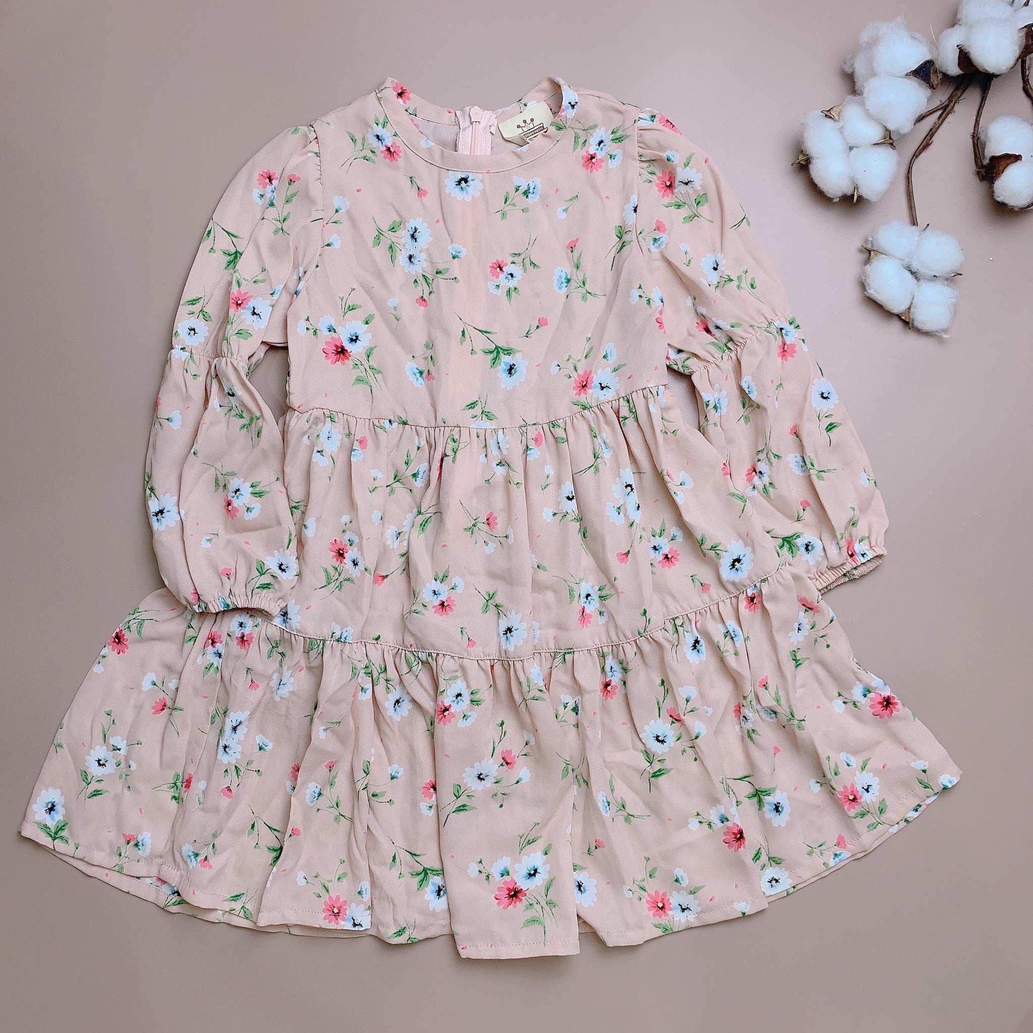 Váy voan Babidiboo House hồng cam hoa nhí