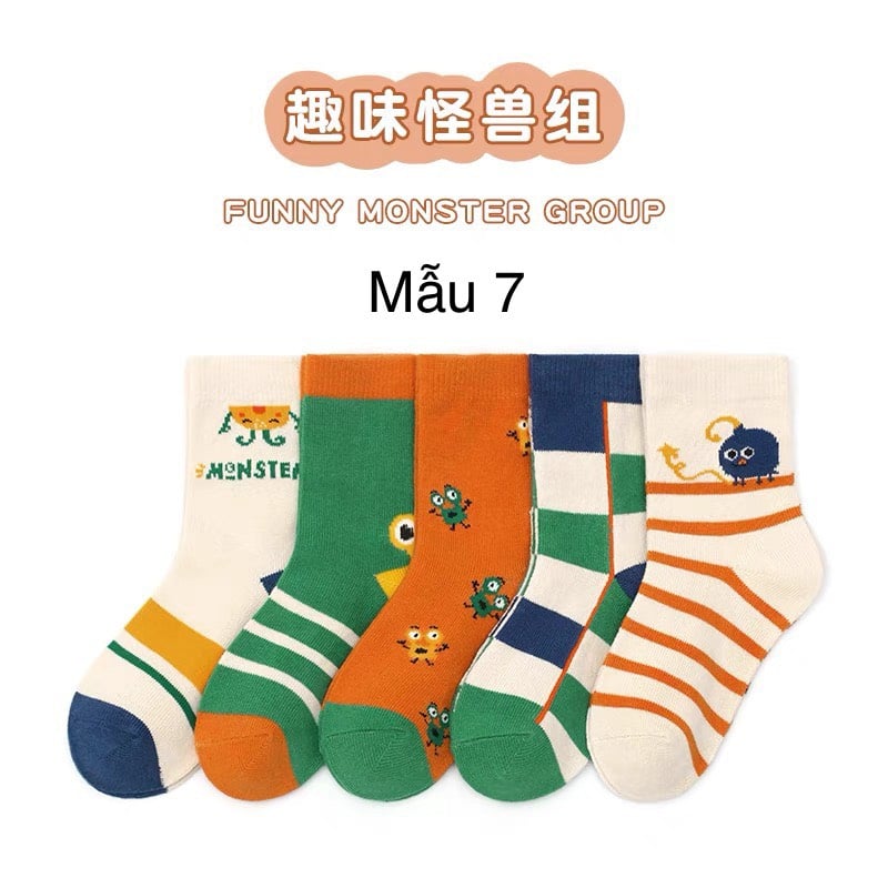 Set 5 tất Minliu Kids Socks nhiều hình Bé Trai size S - XL ( 2 - 12y )