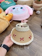 Mũ cói nửa đầu đính nơ đỏ bé gái size 3-6y