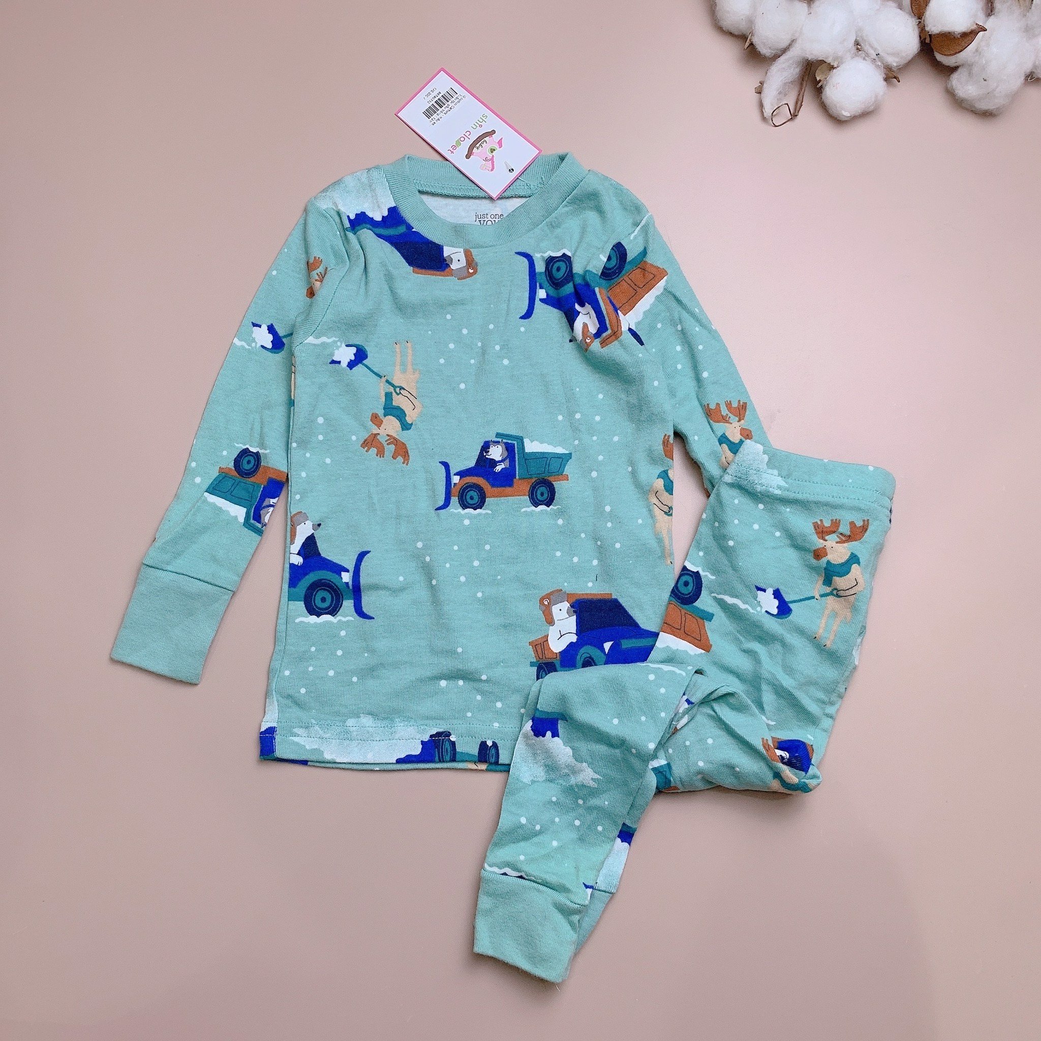 Bộ cotton Carters - màu xanh hình tuần lộc gấu trắng