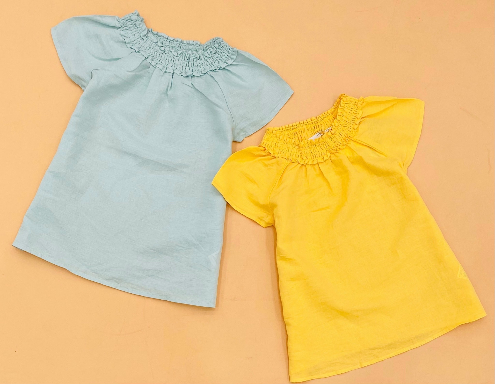 Váy linen Zara cổ nhún chun tay hến 2 màu vàng/xanh mint