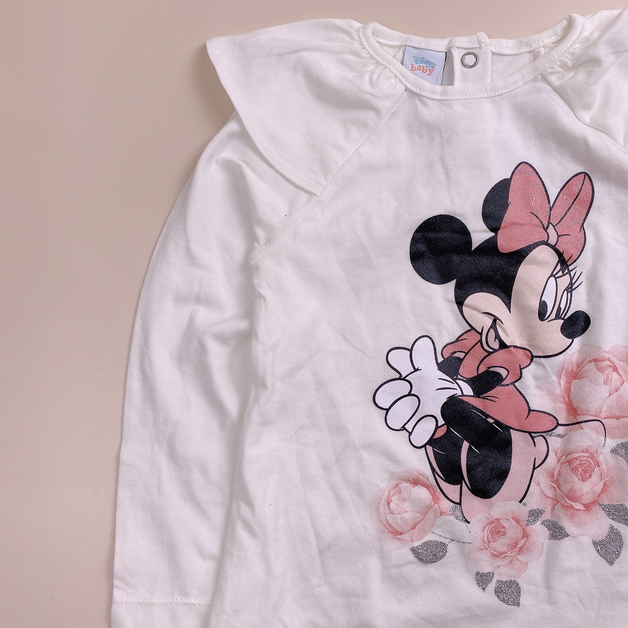 Áo cotton Disney Minnie Mouse Prenatal - màu trắng Minnie hoa hồng