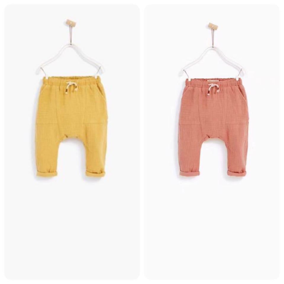 Quần vải xô muslin zara 2 màu vàng/hồng BTBG