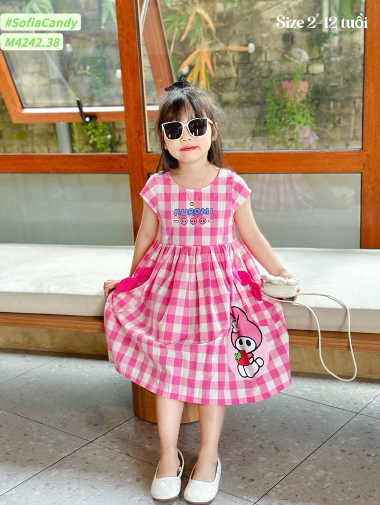 M4242.38 - Váy Mia Kids kẻ hồng in hình Kuromi size 2-12y