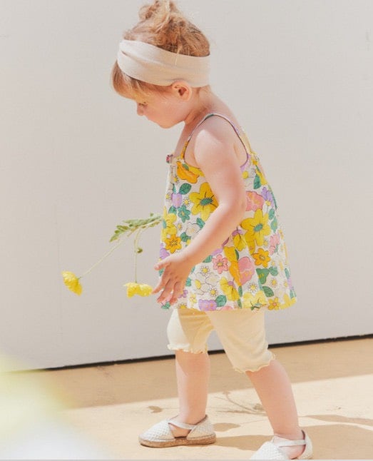 Bộ cotton Petite áo 2 dây hoa - quần legging cam size 90 - 130