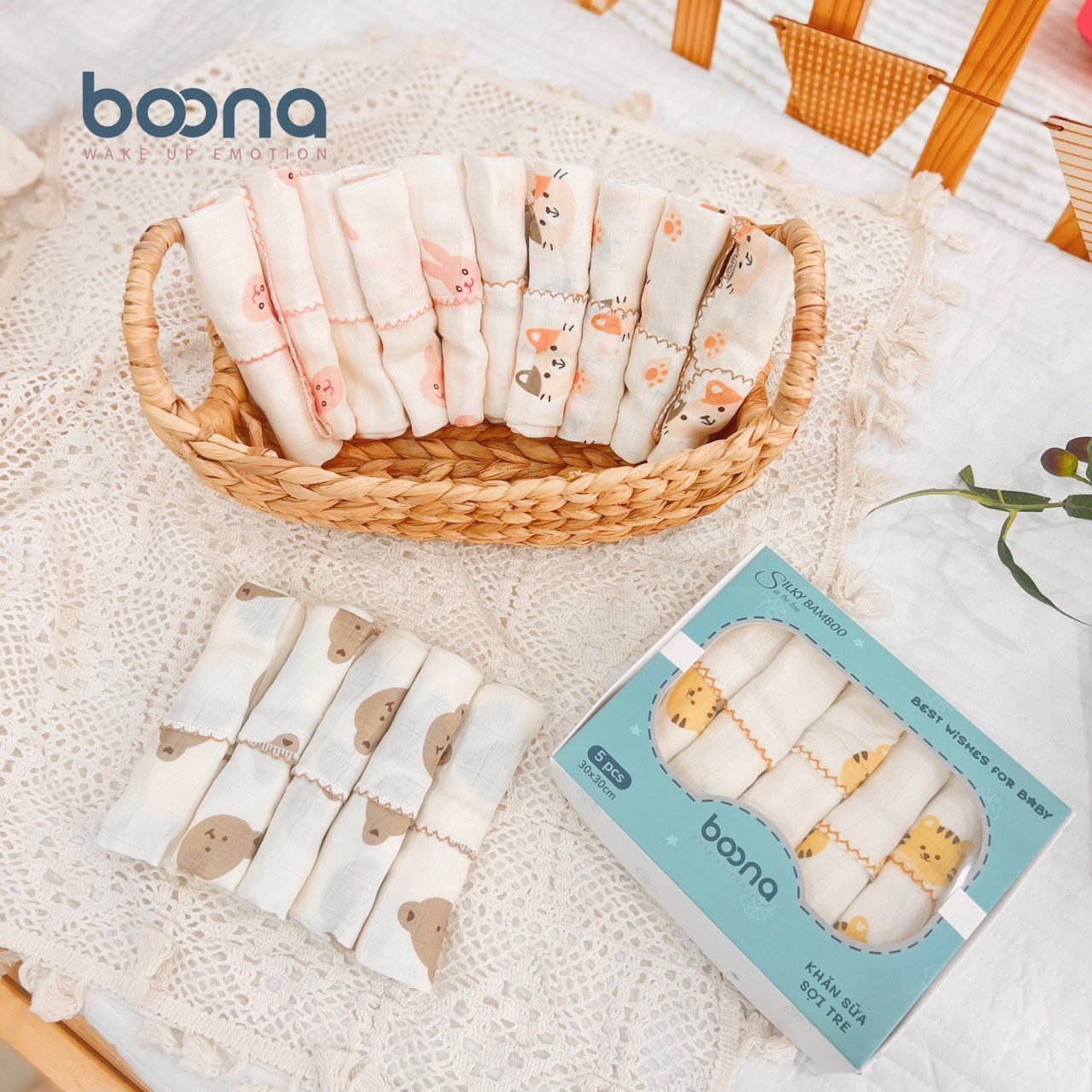 Hộp khăn xô Muslin nhiều hình Boona / Moony / Bunny ( 2 lớp )