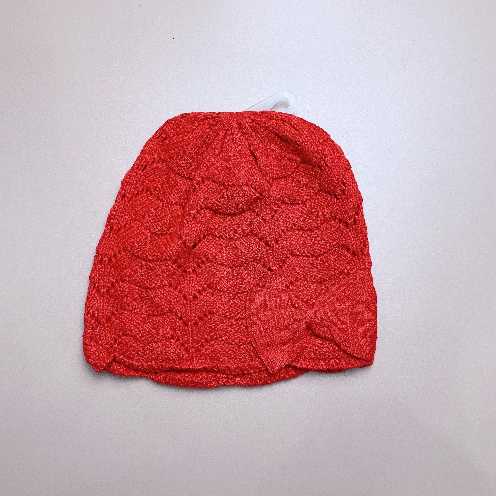 Mũ len lót cotton Ruhikids tròn đính nơ hồng/đỏ