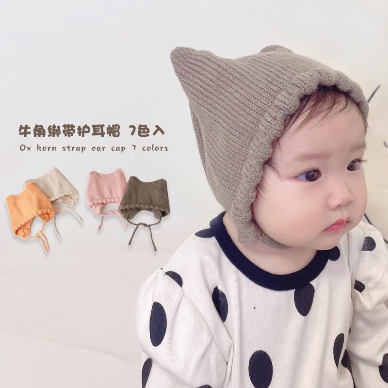 Mũ len tai mèo viền nhún trơn nhiều màu