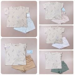 Bộ cotton Minene BG - áo be lá nhũ - nhiều màu quần size 2 - 7y