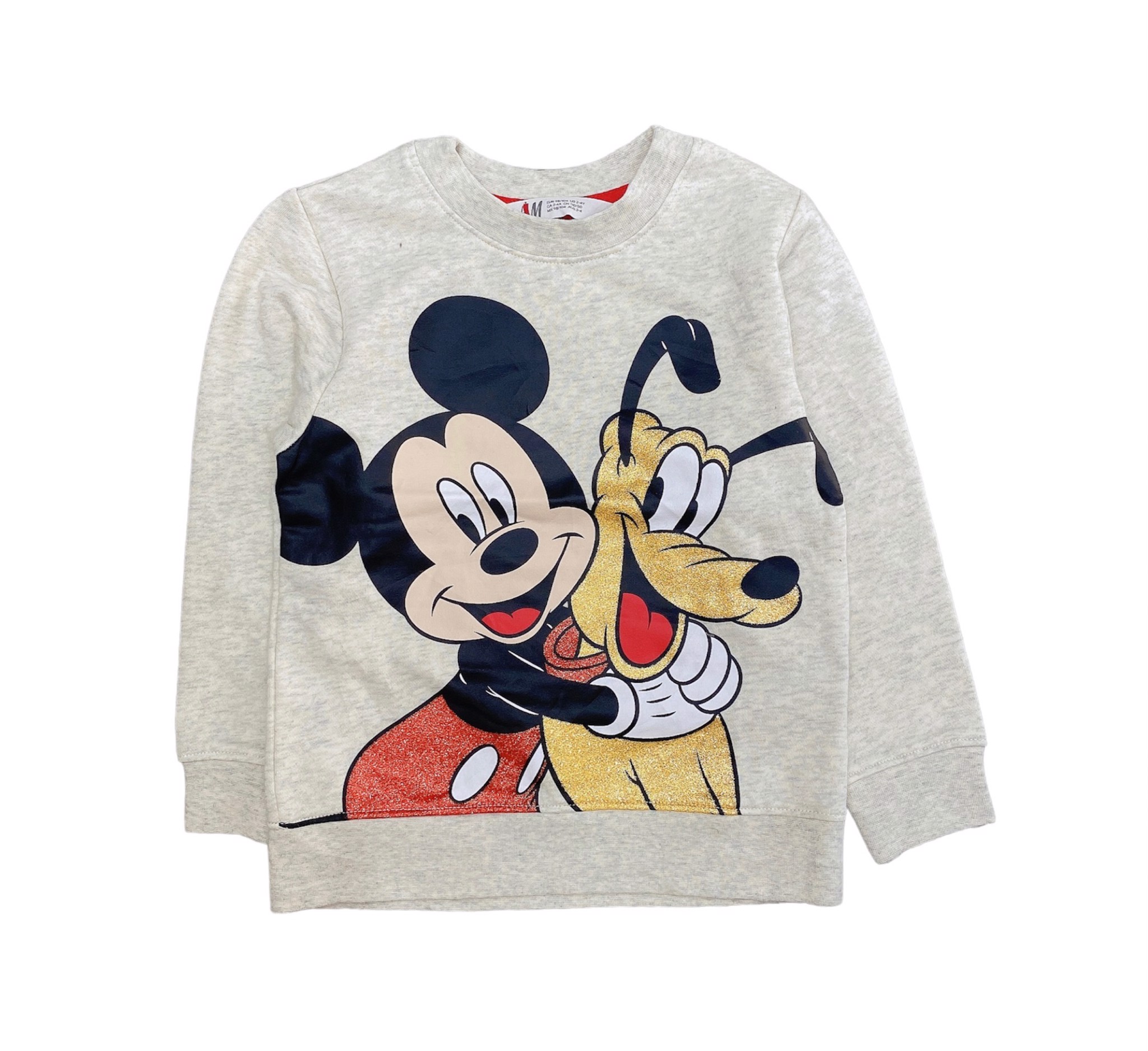 Áo nỉ bông HM màu be xước hình mickey goofy