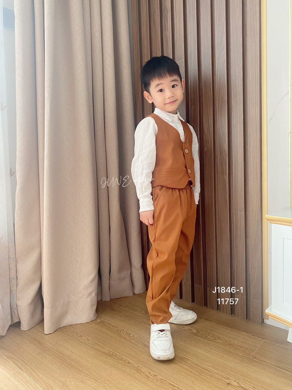 Set 4ct sơ mi + nơ + gile + quần June 3 màu 1-7y BT