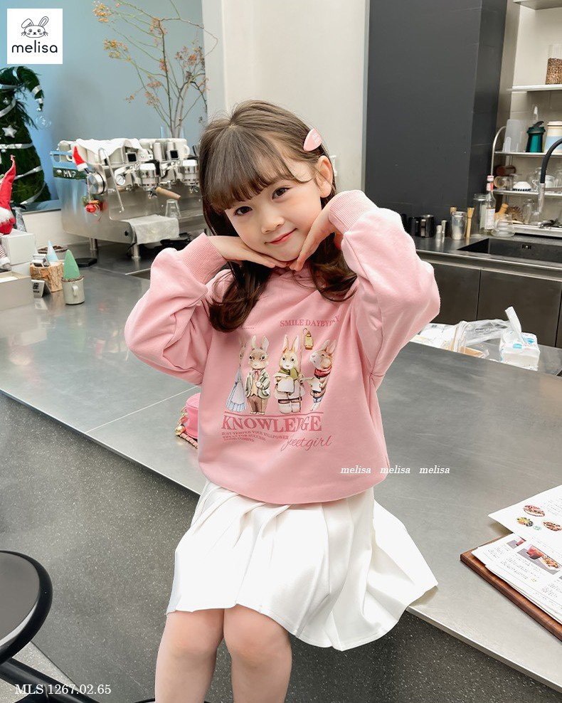 Set Melisa áo hoodie hình thỏ Funny - chân váy xếp li liền quần 2 màu size 2 - 12y